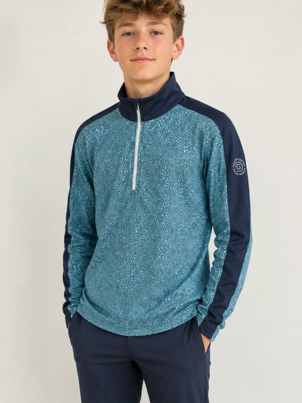Galvin Green, Blue Geometric Half-Zip Golf Pullover Windbreaker Boys XL Golfcore